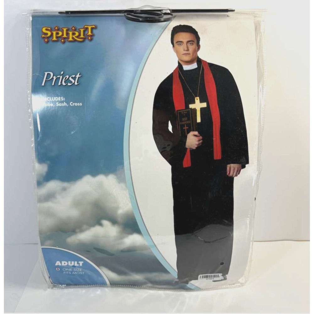 Halloween Costume Priest Black Robe Cross Sash Adult One Size Fits Most